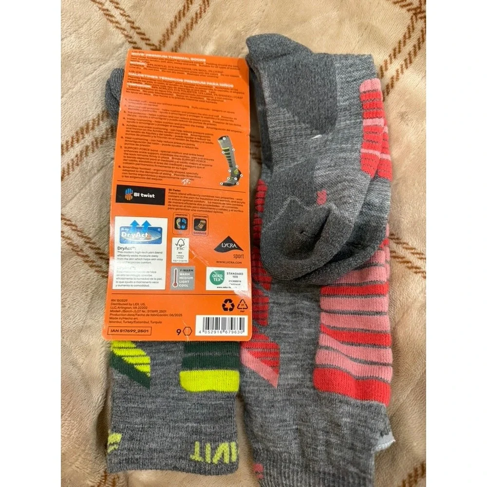 Crivit Boy & Women Lot 2 Premium Thermal Socks Grey Pink Yellow Size 3Y/4Y 39/40